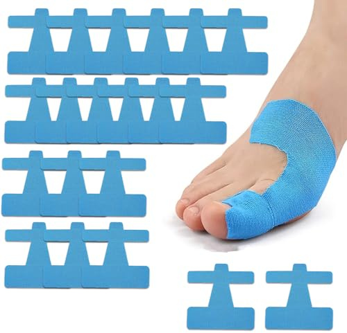 JYXNU 20 Piezas Cinta Kinesiológica para Hallux Valgus, Kinesiotapes para Juanetes, Elásticas Kinesiology Tape, Cintas de Kinesiología Precortadas, Transpirable, Alivio del Dolor Muscular(Azul)