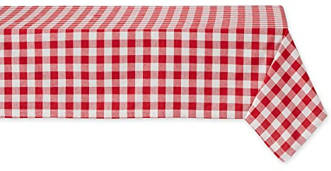 DII Checkered Tabletop Collection 100% Cotton, Machine Washable, Tablecloth, 60x84, Red