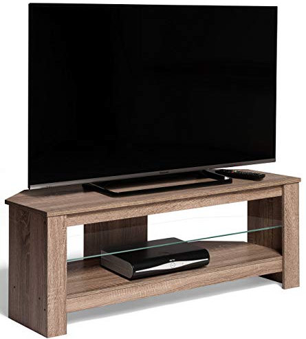 Techlink Calibre+ TV Stand / TV Unit / TV Furniture Cabinet for Living Room with Glass Shelf - For Screens up to 55 - Samsung, Sony, LG, Panasonic & More - Grey Oak Finish