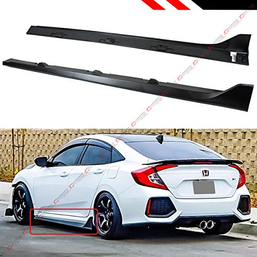 Unpainted Matte Black Type R Style Side Skirt Rocker Panel Extension Lip Compatible with 2016-2021 Honda Civic 4 Door Sedan Model