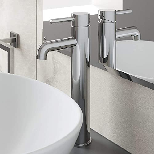 Architeckt® Boden Bathroom High Rise Tall Basin Sink Mixer Tap for Countertop Modern Mono Round Single Lever Handle Faucet for Sinks, Chrome