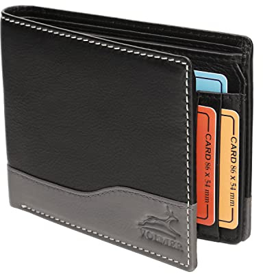Fa.Volmer ® MW114 - Portafoglio in vera pelle, formato orizzontale, con protezione RFID, serie Manhattan 9,4 x 11,4 x 1,3 cm (nero/grigio)