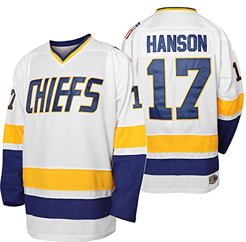 Hanson Brother 16 Jack 17 Steve 18 Jeff Charlestown Chiefs - Camisetas de hockey - Blanco - X-Large