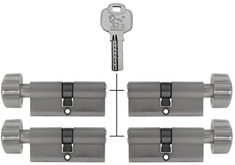 4X Thumb Turn knob Euro Cylinder Locks 35/35mm, keyed Alike, with 20 Reversible Keys (35x35) (KD)