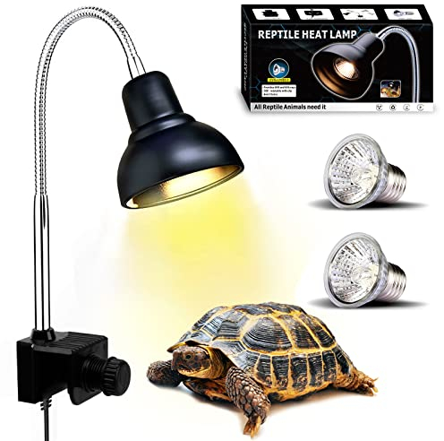 PewinGo Schildkröte Wärmelampe, Wärmespotlampe für Aquarium Reptil mit 2 UVA UVB Basking Spot Glühbirnen und 360°Schwenkklemme für Schildkröte, Schlange, Eidechse usw Halogen, Orangefarbenes Licht