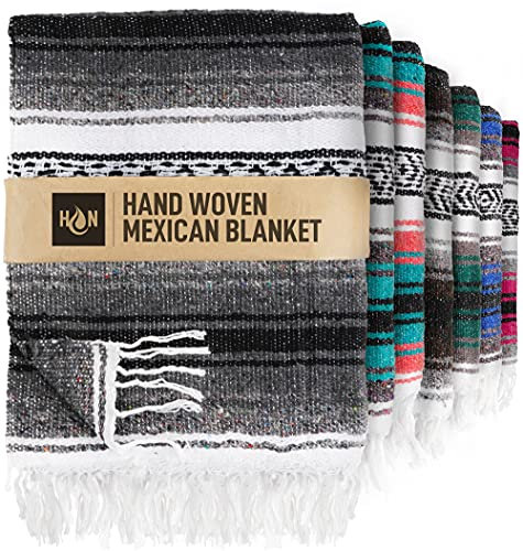 Authentic Extra Large Mexican Blanket (70x50) - Handwoven Yoga Blanket, Serape Blanket - Artisanal Falsa Blanket, Beach Blanket, Camping Blanket, Picnic Blanket, Outdoor Blanket (Oxford)