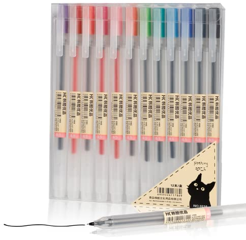 ABEIER Premium japanischer Stil bunte Gelschreiber，12er-pack,0，5 mm Stiftspitze, für Journaling, Doodling, Zeichnungen, Notizen
