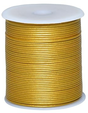 Cords Essentials Cordoncino rotondo in vera pelle, per creazione di gioielli, collane, bracciali, intrecciature Kumihimo, involucri, artigianato e progetti di hobby (oro metallico, 1,5 mm)