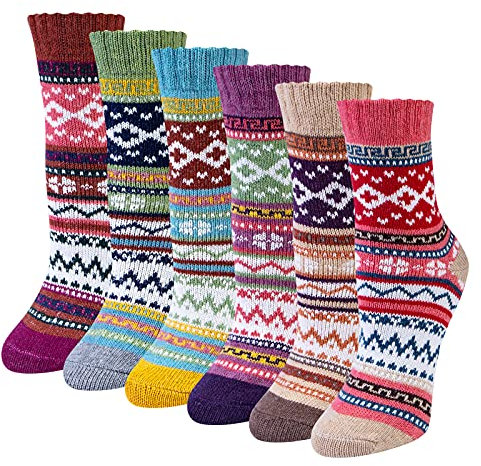 Chalier Cozy 6 Pairs Women Winter Merino Wool Socks Thermal Knitting Wool Socks Ladies Thick Warm Soft Breathable Premium Cotton Socks for Hiking Skiing, Gift for Women Girls