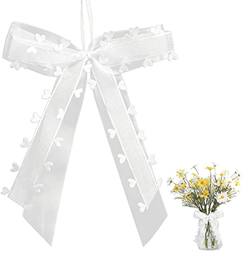 20 Stück Autoschleifen Antennenschleifen Weiß,Schleifen Hochzeit,Hochzeit | Deko Schleifen,hochzeits Schleifen Auto,Autoschleifen Weiß mit Herzen,Verwendet für Hochzeits,Autoschmuck,Zuckerbeutel