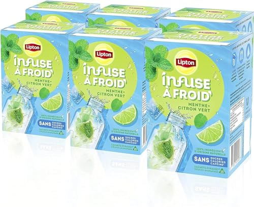 Lipton, Infuse à Froid, Infusion à Froid, Goût Citron & Menthe, Idéale pour le Thé Glacé, Ingrédients d'Origine 100% Naturelle, 6x15 Sachets Pyramid