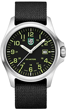 Luminox - G Kollektion Moon Valley Steel - Herren Uhr - Aus der Schweiz 43mm - X2.2517 - Taucheruhr mit Datumsanzeige Edelstahl-Gehäuse schwarzes Armband/Zifferblatt grüne Ziffern - 100m Wasserdicht