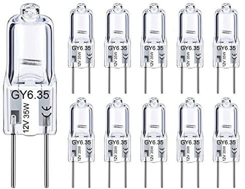 Gaormii GY6.35 Halogen Light Bulbs 2 Pin 12V 35W T4 Tubular JCD Type GY6.35 Bi-Pin Base Dimmable 2700K Warm White Capsule Bulbs for Pendant Light, Ceiling Lights, Table Lamp, Cabinet Lights (10 Pack)