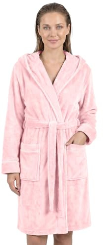 Gräfenstayn Bademantel Damen flauschig mit Kapuze - Kuschelfleece - Öko-Tex Standard 100 - Morgenmantel leicht & kurz - Größe (S, Rosa)