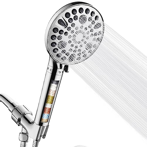 Figarge Duschkopf Wassersparend Duschbrause Druckerhöhend Duschkopf mit Handbrause Filter und 9 Geschwindigkeiten für Hartes Wasser Niedriger Wasserdruck (Duschkopf ohne Schlauch)