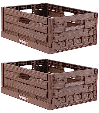 Bestlivings Lot de 2 boîtes pliables robustes en bois - 40 x 30 x 16,3 cm (L x l x H) - Panier à provisions empilable et pliable - 16 l - Caisse pliante robuste - Caisse à légumes et à fruits