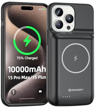 NEWDERY Akku Hülle für iPhone 15 Pro Max/iPhone 15 Plus, 10000mAh USB C Batteriefach Qi Wireless Charging Case, tragbare wiederaufladbare Extended Ladegerät Akku Pack - (6.7) (Schwarz)