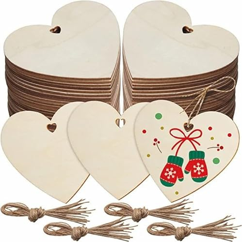 PIQIUQIU 50pcs Trou Ouvert Coeur en Bois Morceau décoration 8cm Non traité Coeur en Bois Mariage, Artisanat, Cadeau Pendentif décoration