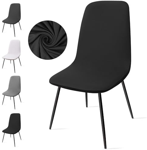 Eozakavod Housse de Chaise Extensible 4 pièces, Housse de Salle à Manger Amovible Lavables Couverture de Chaise Revêtement de Chaise pour Salle à Manger,Hôtel,Décor,Mariage(C-Noir, 4 Pièces)
