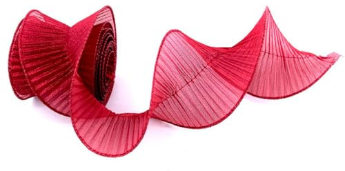 Acan Tradineur Nastro in organza, spirale in tessuto, poliestere, decorazione per albero di Natale, confezioni regalo, artigianato, ornamenti (Rosso, 10 x 180 cm)