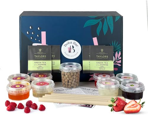 BOBA BAR Exotic Escapades Fruit Bubble Tea Kit (Serves 4 x 500 Ml Drinks) - Fruit Tea Flavours, Popping Boba & Jelly Toppings | Vegan & Gluten-Free | Tapioca Pearls & Tea Bags