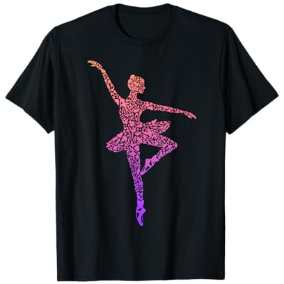Ballerina Balletttänzerin Damen Ballett Mädchen T-Shirt Schwarz Kurzarm Klassisch Passform S
