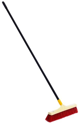 BawiTec Allzweckbesen Supra-Besen mit Metallstiel Länge 150cm Besen Breite 40cm Straßenbesen Kehrbesen rote Kunststoff-Borsten Gartenbesen Set Handfeger Bundle (Besen+Stiel)