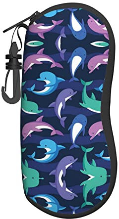 SCAUA Sonnenbrillenetui mit Sonnenblumenmuster, ultraleicht, Neopren, mit Karabiner, tragbares Brillenetui, Delfin, One size