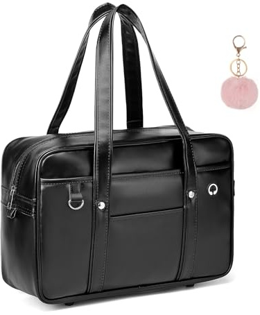 Chillpaper Japanische Schul-Umhängetasche, Tragetasche, Kunstleder, Kawaii, niedliche Büchertasche, Schulranzen, Anime, Cosplay, Studenten, mit rosa Pompons