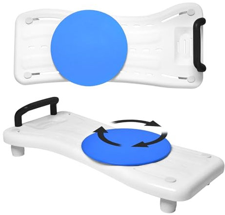 Froadp 75,5 x 34 x 10 cm, sedile per vasca da bagno con manico nero e giradischi, in PP, per adulti, anziani, donne incinte, 41 – 63 cm, distanza regolabile