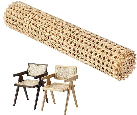 Xujuika Ancho Ratán Natural Rollo, Ratan Rejilla Mimbre Rollo De Malla De Ratán, Malla De Ratán Abierta Pretejida, Rollo De Correas De Ratán De Caña Natural para Muebles, Sillas, Armarios
