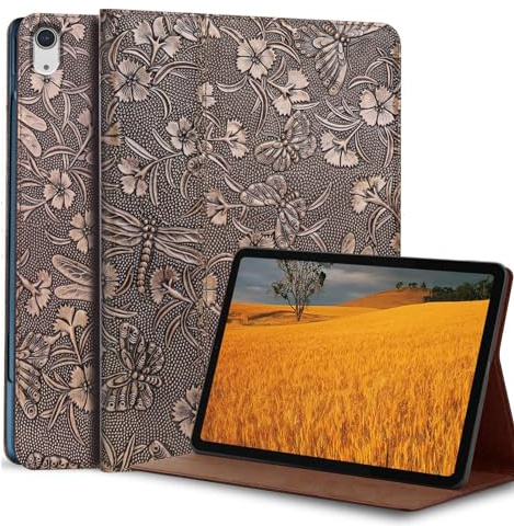 Gexmil Leder Hülle für iPad A16 11th Gen 11 2025,iPad 10th Gen 10.9 2022 | Premium Echtleder Cover/Flip,Auto Schlaf/Aufwachen,Schutzhülle Einstellbarer Ständer,Stoßfest,Grauem Schmetterling