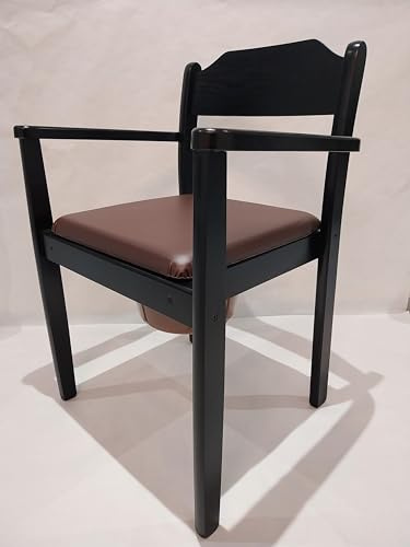 Perla Abattant WC hygiénique, chaise de nuit, en bois, seau amovible avec couvercle, WC de chaise pour adultes en bois de hêtre massif, support de toilette certifié pour personnes âgées (noir)