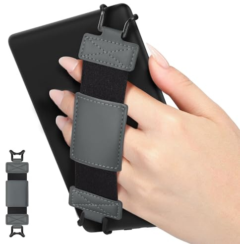 MoKo Weich Handschlaufe für 6 - 8 Kindle eReaders Fire Tablet - Kindle/Kobo/Voyaga/Lenovo/Sony E-Book Tablet Tablet, Hochelastisch Vielseitig Tablet Fingerhalterung Griff Halter, Space Grau | Kindle Zubehör für 6-8 Kindle/Kobo/Sony E-Book Tablets, Schwarze Elastisches Halteband Leicht ,Leichter Fingerhalterung