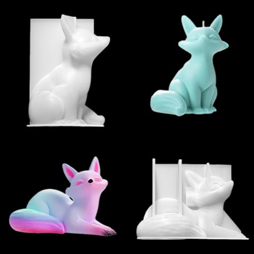 FineInno 2 Pièces Moules en Résine Animaux 3D Moules en Silicone Renard Moulage Bougies Pour DIY aromathérapie savon artisanat Décoration De La Maison