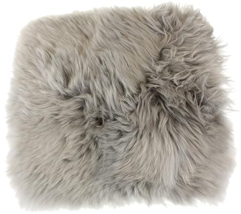 MACOSA Dekofell grau 35 cm echtes Lammfell modern Sitzplaid Sitzkissen Deko-Fell Tischdeko Echtfell Sitzauflage Stuhlkissen Fellteppich klein (Grau)