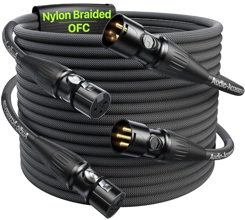 Neutrik 2-pack XLR-kablar, 6,1 m, Neutrik guldpläterade professionella Rean-kontakter, XLR-kontakter, Kevlar flätad mikrofonkabel, nylonflätad Kevlar-mikrofonkabel, XLR-kabel (6,1 m)