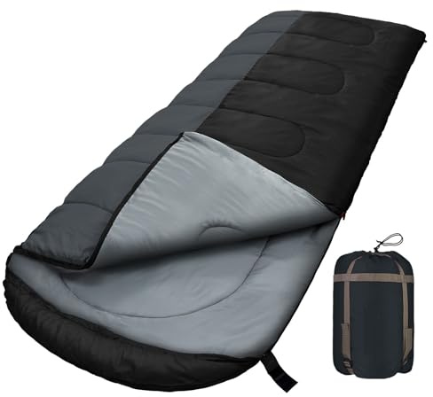 WKFAMOUT XL Schlafsack Outdoor 10℃ Deckenschlafsack für Erwachsene Maschinenwaschbar Schlafsäcke 3–4 Jahreszeiten mit Kompressionssack Camping Wandern 220x85CM Schwarz