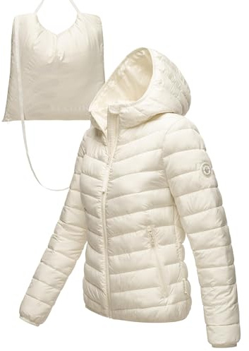 MARIKOO - Giacca leggera da donna trapuntata corta con borsa interna per il trasporto per riporla e trasportarla facilmente, taglie S-3XL, bianco sporco, M