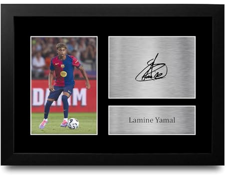 HWC Trading Lamine Yamal Barcelona Geschenke Gedrucktes Signiertes Autogramm Foto für Fußball Anhänger and Fans - A4 Gerahmt
