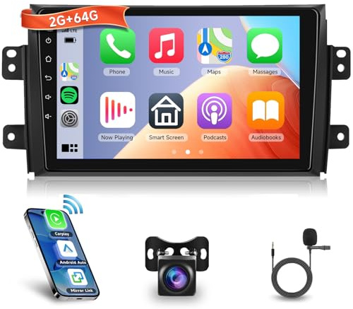 2G+64G Radio Coche Android 13 para Suzuki SX4 2006-2013 Fiat Sedici 2005-2014 con Pantalla Táctil HD 9 Pulgadas Autoradio con CarPlay y Android Auto GPS Wi-Fi USB Bluetooth FM RDS y Cámara