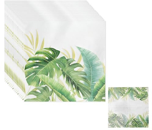 80 PCS Leaves Paper Napkins Patterned Serviettes 33 * 33cm Disposable Green Floral Napkins for Wedding Party Garden Table Decoration