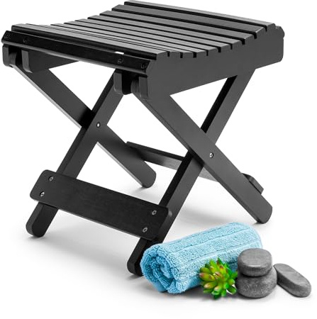 Sorbus Foldable Shower Stool – Bamboo Foot Rest & Shaving Stool for Inside Shower – Portable Step Stool, Folding Shower Bench, Wooden Sauna Chair, Bathtub Foot Rest – 11 x 10.75 x 12 (Black)