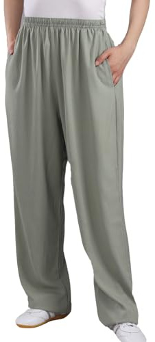Cotton Linen Men Women Martial Arts Clothing Pants Tai Chi Loose Trousers Kung Fu Bottoms (Green, XL)