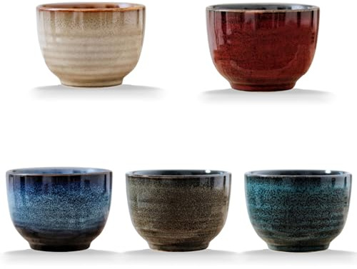Lxuwbd Set da tè in ceramica in stile giapponese, tazza da tè, tazza da caffè, Yerba Mate, set di 4 tazze in ceramica (5 colori)