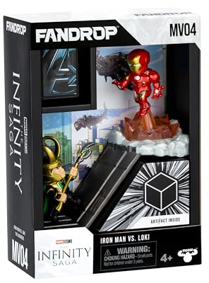 FANDROP MV04-Mavel Studios' The Avengers - Iron Man VS. Loki, Combines An Epic Diorama, Artifacts & Scene Marker Creating A Display To Enhance Any Marvel Collection, 4 To Collect
