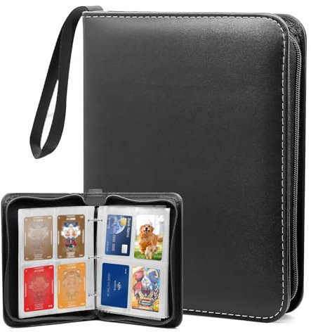 WYYFXY® Karten Sammelalbum 400 Karten Kapazität Sammelkarten Album Schwarz PU Photocard Binder 4 Taschen 50 Seiten Organizer für Kpop/Fußball/Animation/Spiele Sammelkarten