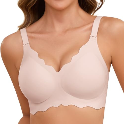 Lonya Reggiseno Senza Ferretto Donna Reggiseni Push Up Imbottito Scollo a V Sportivo Senza Cuciture Comodo Supporto Bralette Rosa,S