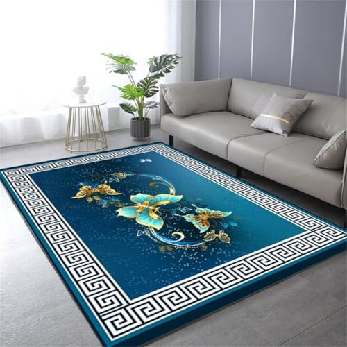 RUGMRZ Ornament Fußmatten Für Drinnen Pflegeleichter Rechteckiger Blauer Teppich Schlafzimmer Anti-Rutsch-Teppich Schmutzabweisend Vorzimmer 40X60Cm 1Ft 3.7''X1Ft 11.6''