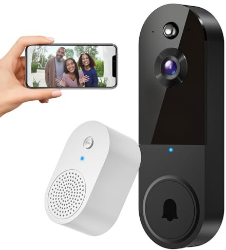 Blazique Smart Video Doorbell Camera, Wireless Indoor/Outdoor Surveillance Cam, AI Human Detection, Night Vision, Live View, Doorbell Receiver Included, 2-Way Audio, 2.4G WiFi, Cloud Storage Service